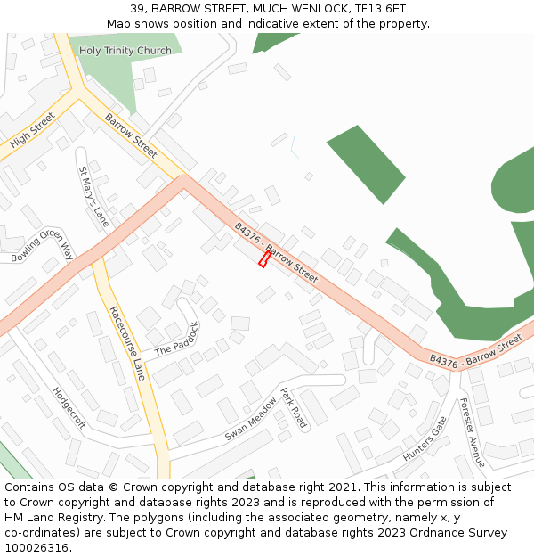 39, BARROW STREET, MUCH WENLOCK, TF13 6ET: Location map and indicative extent of plot