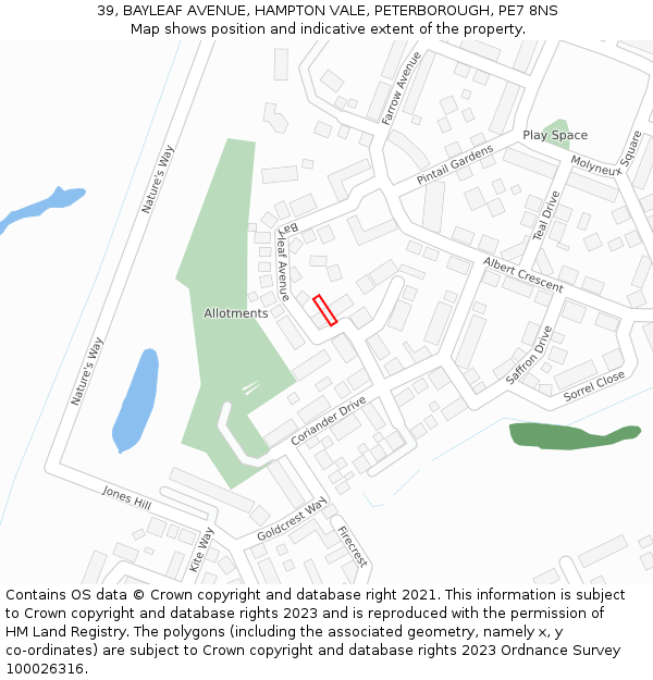 39, BAYLEAF AVENUE, HAMPTON VALE, PETERBOROUGH, PE7 8NS: Location map and indicative extent of plot