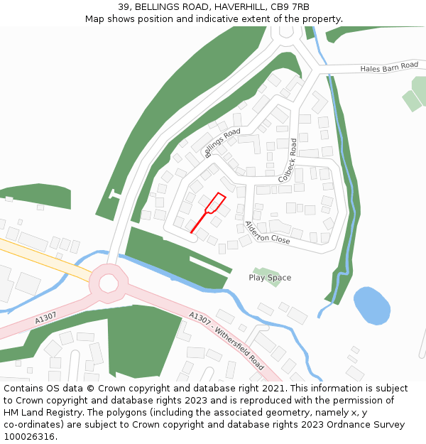 39, BELLINGS ROAD, HAVERHILL, CB9 7RB: Location map and indicative extent of plot