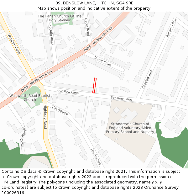 39, BENSLOW LANE, HITCHIN, SG4 9RE: Location map and indicative extent of plot