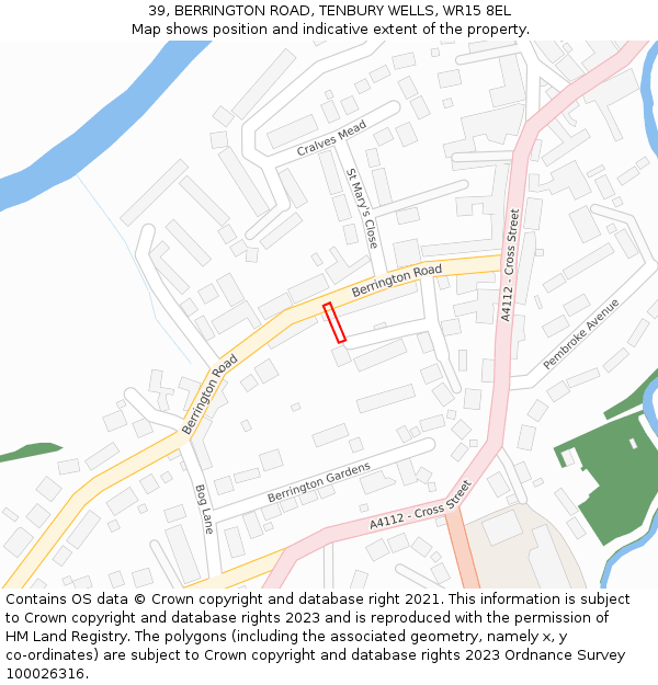39, BERRINGTON ROAD, TENBURY WELLS, WR15 8EL: Location map and indicative extent of plot