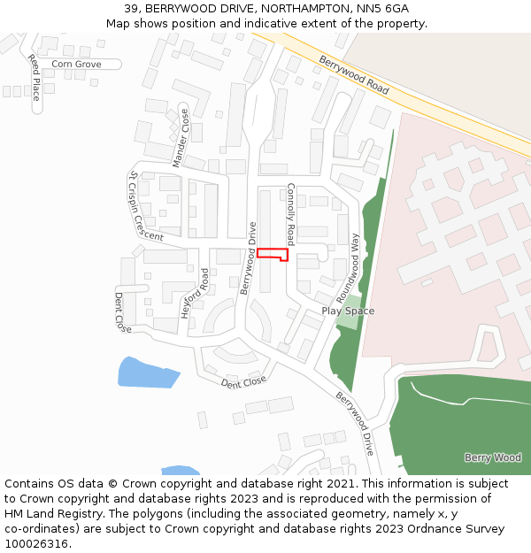 39, BERRYWOOD DRIVE, NORTHAMPTON, NN5 6GA: Location map and indicative extent of plot
