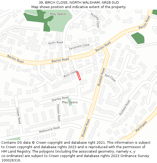 39, BIRCH CLOSE, NORTH WALSHAM, NR28 0UD: Location map and indicative extent of plot