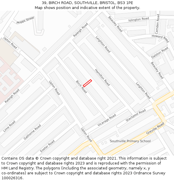 39, BIRCH ROAD, SOUTHVILLE, BRISTOL, BS3 1PE: Location map and indicative extent of plot