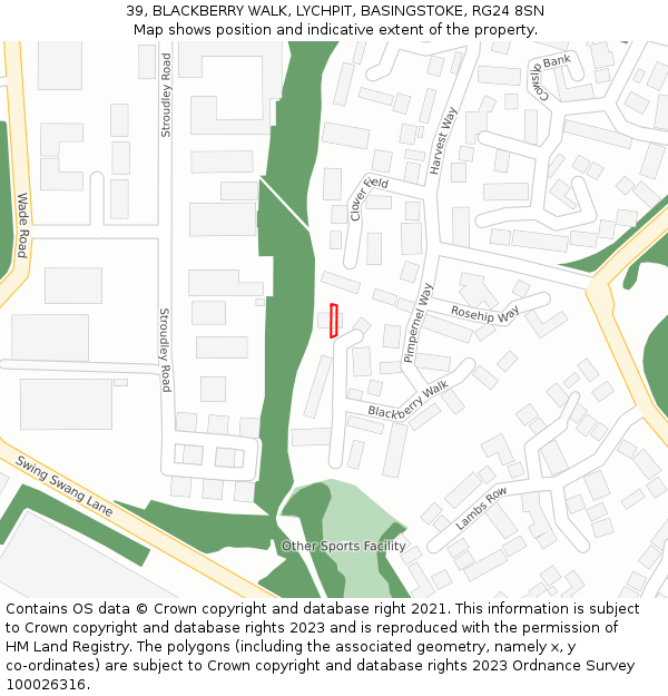 39, BLACKBERRY WALK, LYCHPIT, BASINGSTOKE, RG24 8SN: Location map and indicative extent of plot