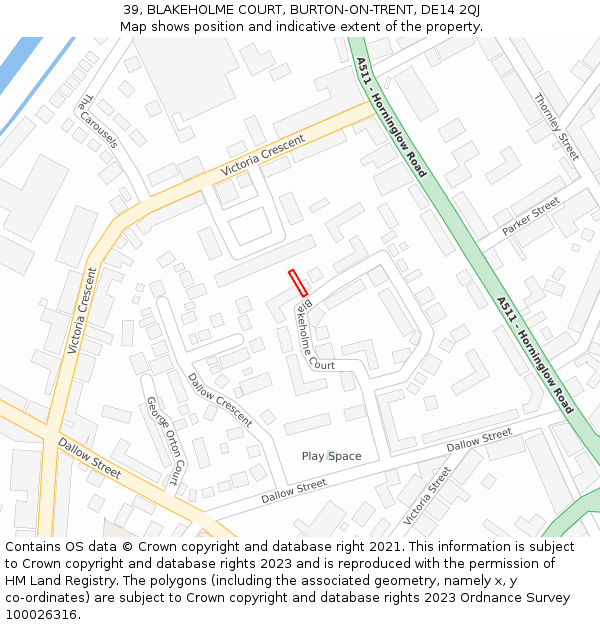 39, BLAKEHOLME COURT, BURTON-ON-TRENT, DE14 2QJ: Location map and indicative extent of plot