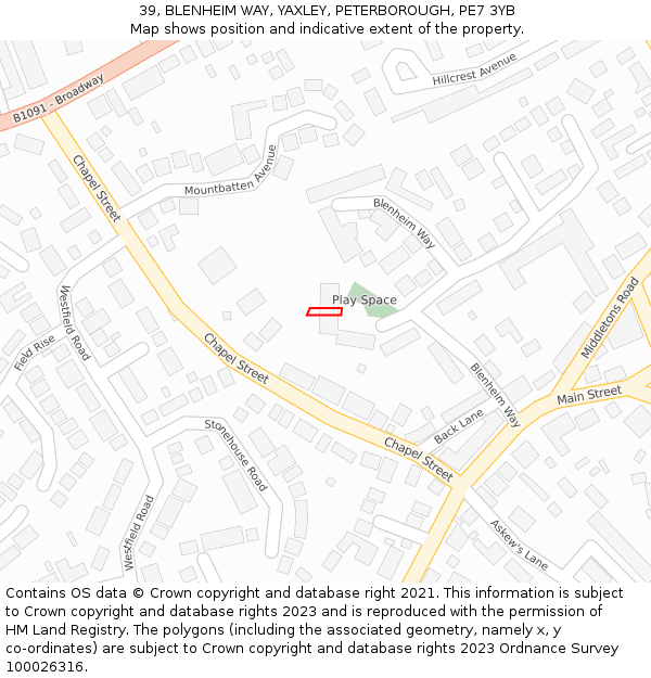 39, BLENHEIM WAY, YAXLEY, PETERBOROUGH, PE7 3YB: Location map and indicative extent of plot