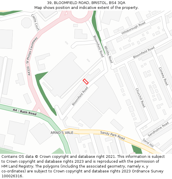 39, BLOOMFIELD ROAD, BRISTOL, BS4 3QA: Location map and indicative extent of plot