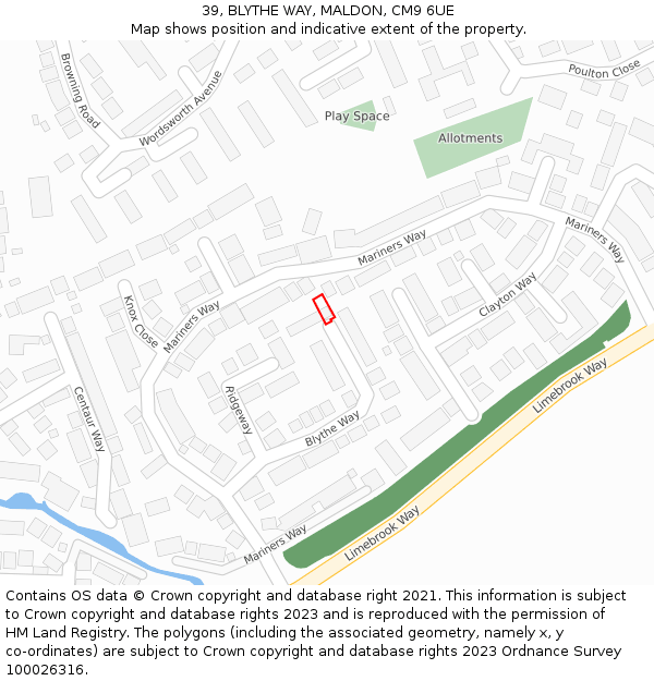 39, BLYTHE WAY, MALDON, CM9 6UE: Location map and indicative extent of plot