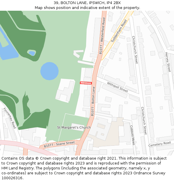 39, BOLTON LANE, IPSWICH, IP4 2BX: Location map and indicative extent of plot