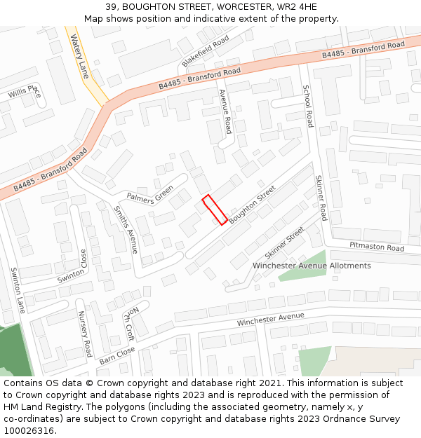 39, BOUGHTON STREET, WORCESTER, WR2 4HE: Location map and indicative extent of plot