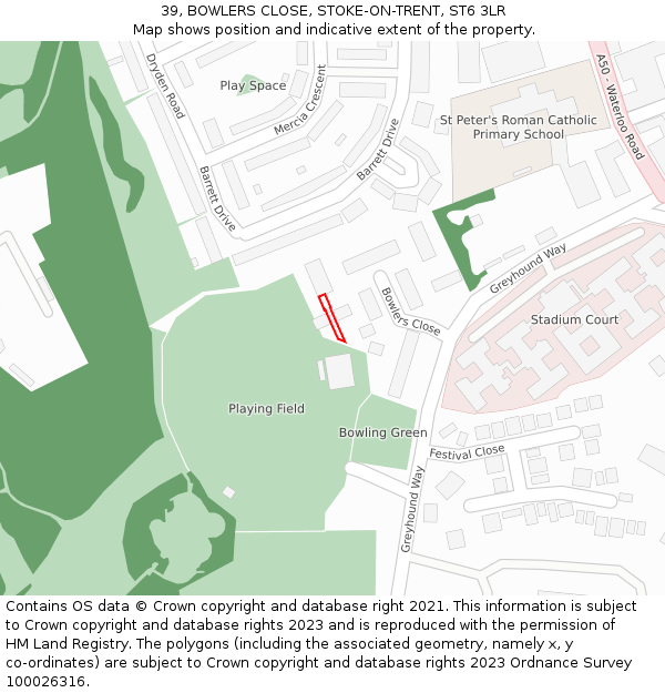 39, BOWLERS CLOSE, STOKE-ON-TRENT, ST6 3LR: Location map and indicative extent of plot