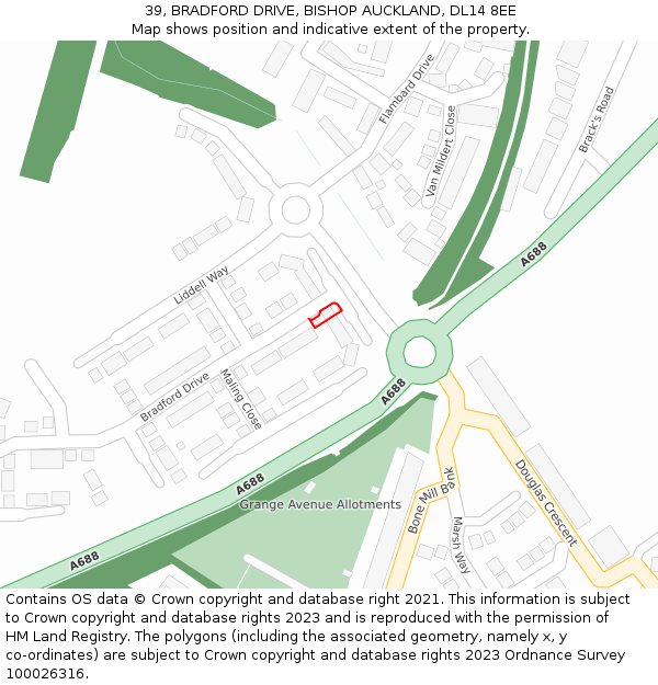 39, BRADFORD DRIVE, BISHOP AUCKLAND, DL14 8EE: Location map and indicative extent of plot