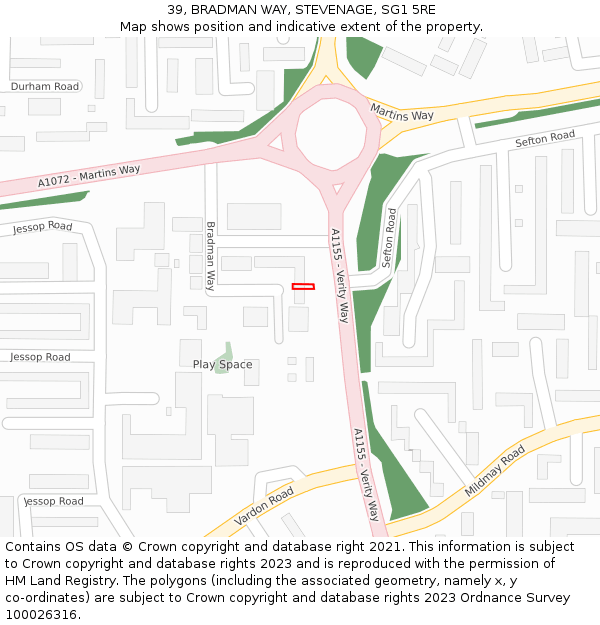 39, BRADMAN WAY, STEVENAGE, SG1 5RE: Location map and indicative extent of plot