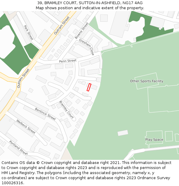 39, BRAMLEY COURT, SUTTON-IN-ASHFIELD, NG17 4AG: Location map and indicative extent of plot