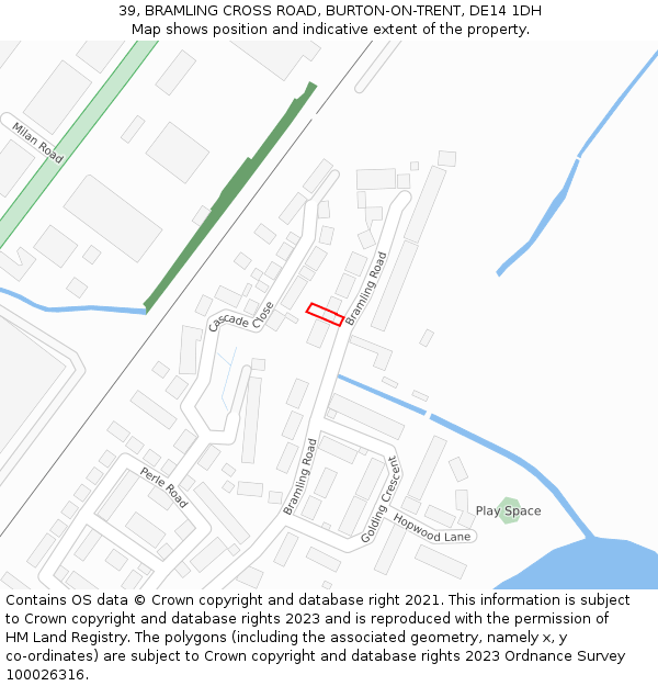 39, BRAMLING CROSS ROAD, BURTON-ON-TRENT, DE14 1DH: Location map and indicative extent of plot