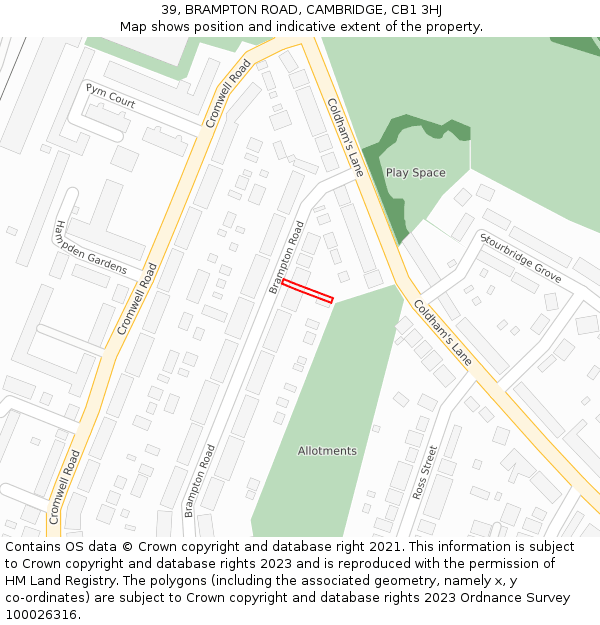 39, BRAMPTON ROAD, CAMBRIDGE, CB1 3HJ: Location map and indicative extent of plot