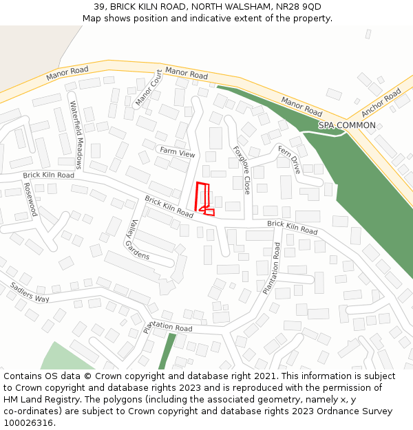 39, BRICK KILN ROAD, NORTH WALSHAM, NR28 9QD: Location map and indicative extent of plot