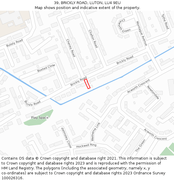 39, BRICKLY ROAD, LUTON, LU4 9EU: Location map and indicative extent of plot