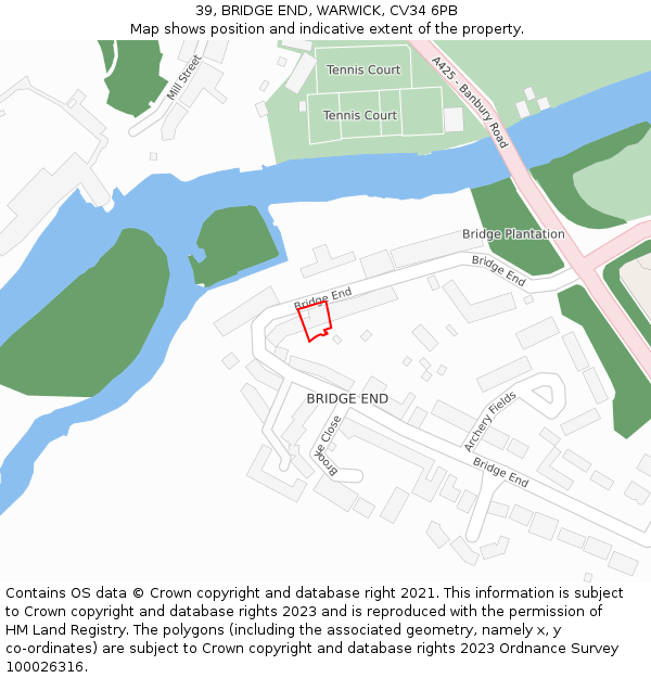39, BRIDGE END, WARWICK, CV34 6PB: Location map and indicative extent of plot