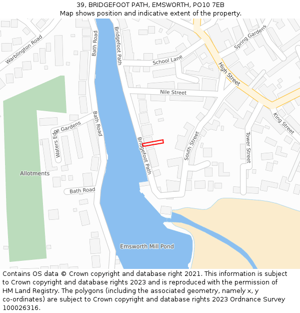 39, BRIDGEFOOT PATH, EMSWORTH, PO10 7EB: Location map and indicative extent of plot