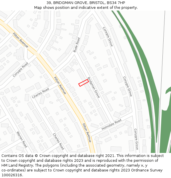 39, BRIDGMAN GROVE, BRISTOL, BS34 7HP: Location map and indicative extent of plot