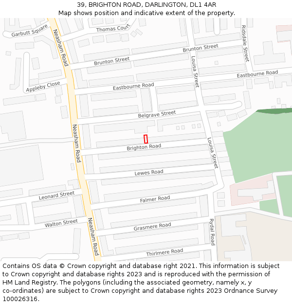 39, BRIGHTON ROAD, DARLINGTON, DL1 4AR: Location map and indicative extent of plot