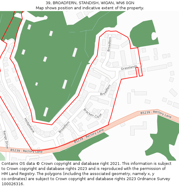 39, BROADFERN, STANDISH, WIGAN, WN6 0GN: Location map and indicative extent of plot
