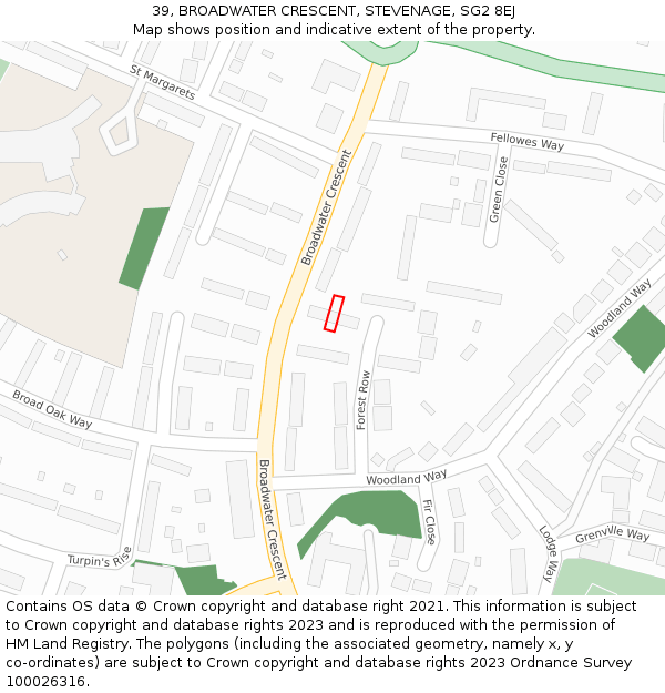 39, BROADWATER CRESCENT, STEVENAGE, SG2 8EJ: Location map and indicative extent of plot
