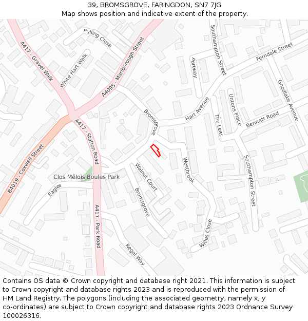 39, BROMSGROVE, FARINGDON, SN7 7JG: Location map and indicative extent of plot