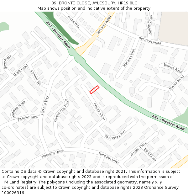 39, BRONTE CLOSE, AYLESBURY, HP19 8LG: Location map and indicative extent of plot