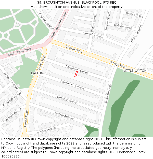 39, BROUGHTON AVENUE, BLACKPOOL, FY3 8EQ: Location map and indicative extent of plot