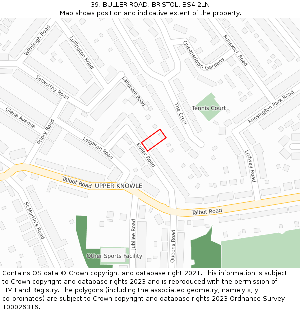 39, BULLER ROAD, BRISTOL, BS4 2LN: Location map and indicative extent of plot