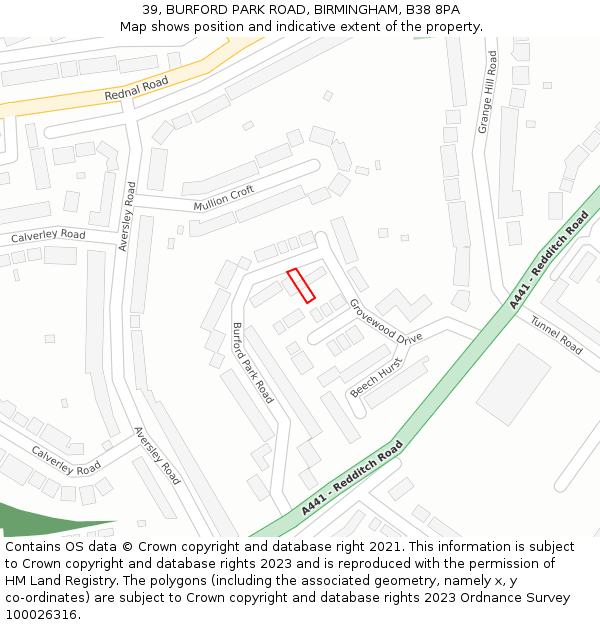 39, BURFORD PARK ROAD, BIRMINGHAM, B38 8PA: Location map and indicative extent of plot