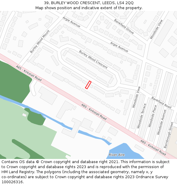 39, BURLEY WOOD CRESCENT, LEEDS, LS4 2QQ: Location map and indicative extent of plot