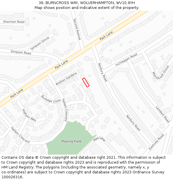 39, BURNCROSS WAY, WOLVERHAMPTON, WV10 9YH: Location map and indicative extent of plot