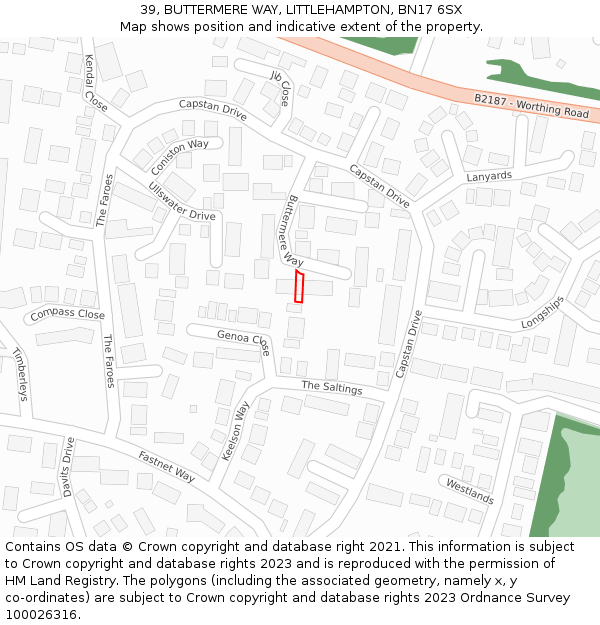 39, BUTTERMERE WAY, LITTLEHAMPTON, BN17 6SX: Location map and indicative extent of plot