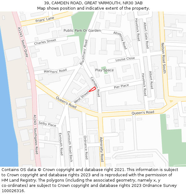 39, CAMDEN ROAD, GREAT YARMOUTH, NR30 3AB: Location map and indicative extent of plot