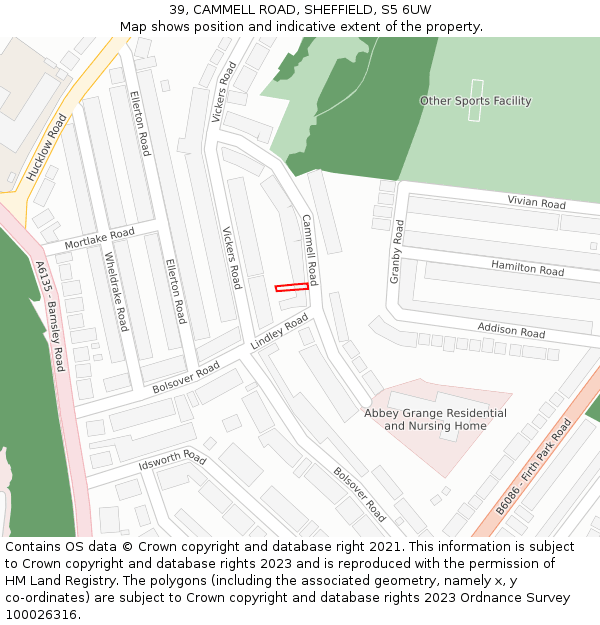 39, CAMMELL ROAD, SHEFFIELD, S5 6UW: Location map and indicative extent of plot