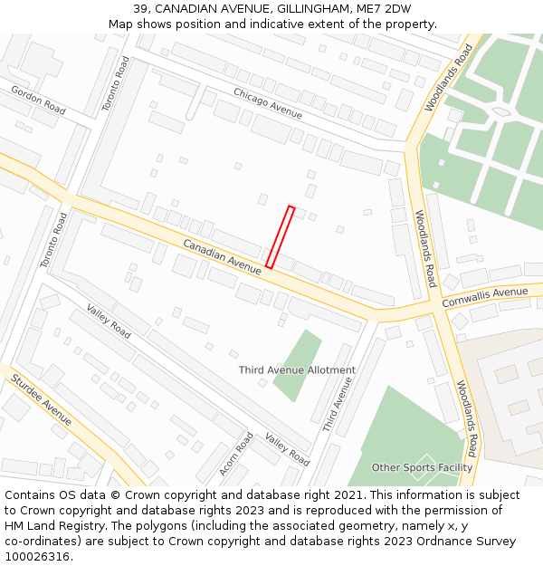 39, CANADIAN AVENUE, GILLINGHAM, ME7 2DW: Location map and indicative extent of plot