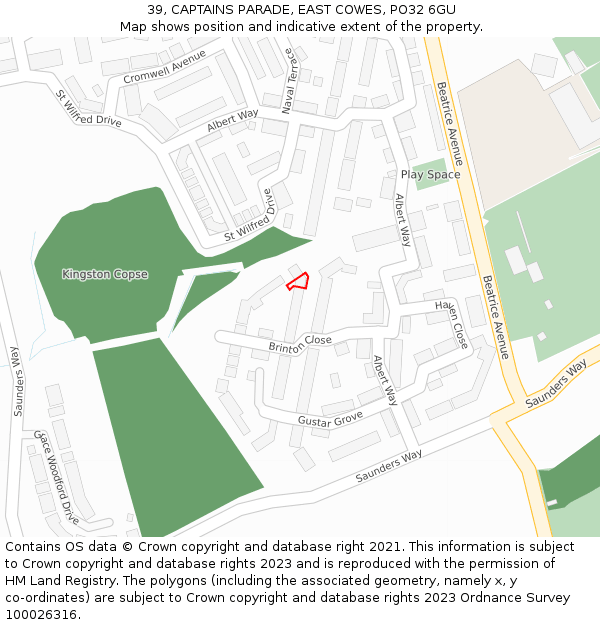 39, CAPTAINS PARADE, EAST COWES, PO32 6GU: Location map and indicative extent of plot