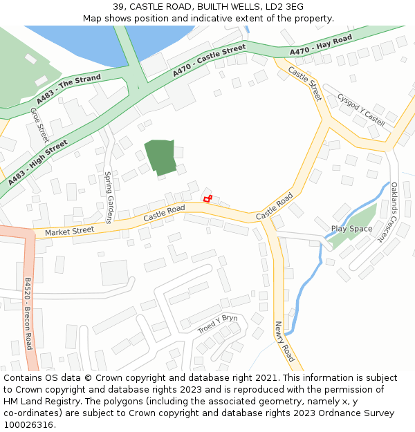39, CASTLE ROAD, BUILTH WELLS, LD2 3EG: Location map and indicative extent of plot