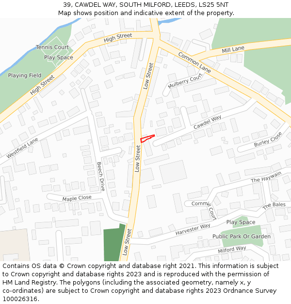39, CAWDEL WAY, SOUTH MILFORD, LEEDS, LS25 5NT: Location map and indicative extent of plot