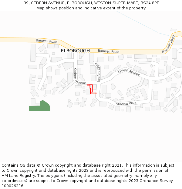 39, CEDERN AVENUE, ELBOROUGH, WESTON-SUPER-MARE, BS24 8PE: Location map and indicative extent of plot