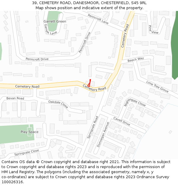 39, CEMETERY ROAD, DANESMOOR, CHESTERFIELD, S45 9RL: Location map and indicative extent of plot
