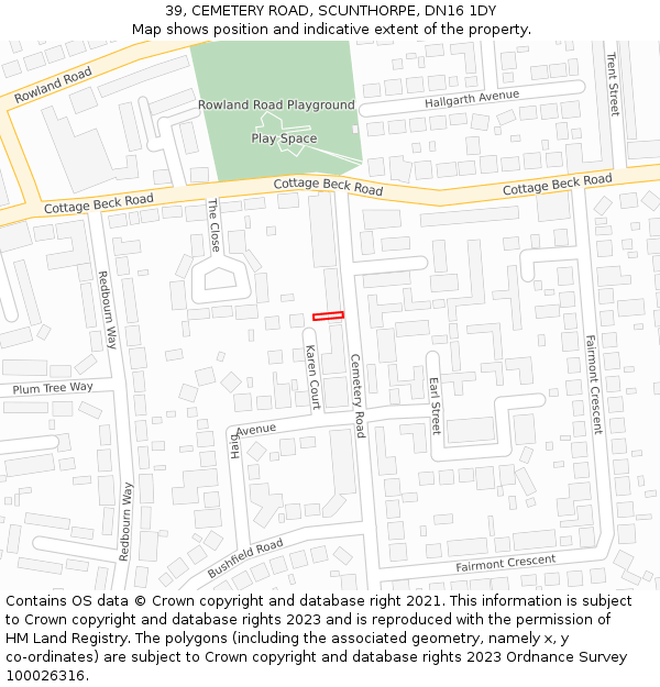 39, CEMETERY ROAD, SCUNTHORPE, DN16 1DY: Location map and indicative extent of plot