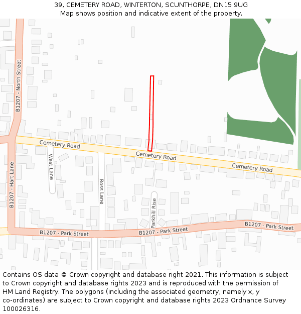 39, CEMETERY ROAD, WINTERTON, SCUNTHORPE, DN15 9UG: Location map and indicative extent of plot