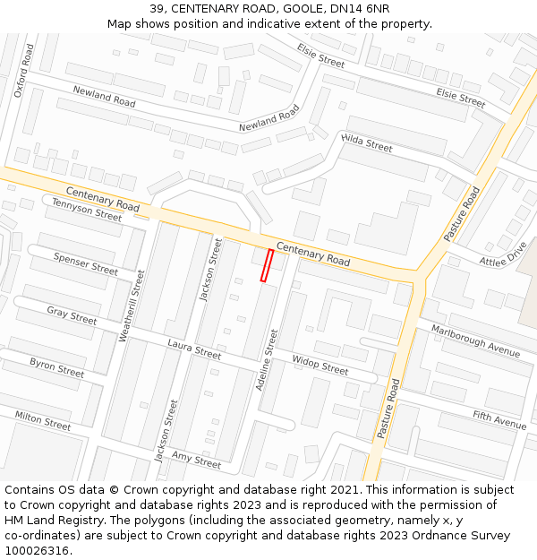 39, CENTENARY ROAD, GOOLE, DN14 6NR: Location map and indicative extent of plot