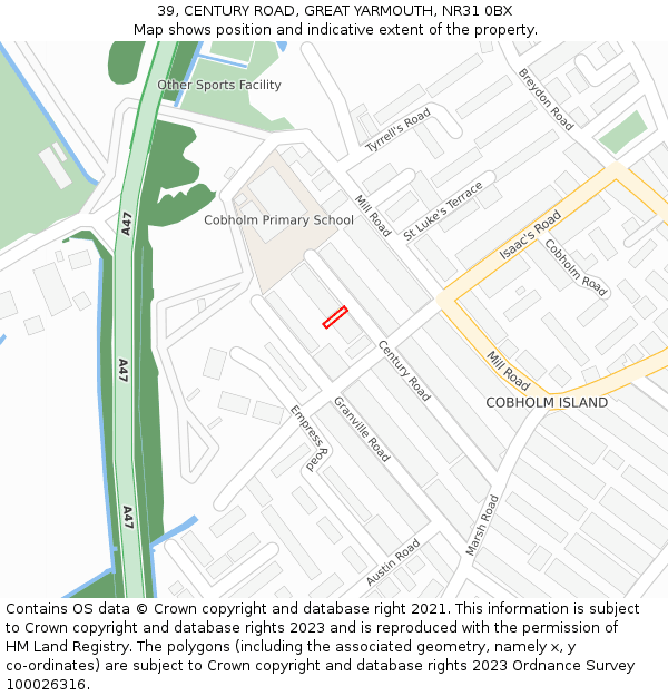 39, CENTURY ROAD, GREAT YARMOUTH, NR31 0BX: Location map and indicative extent of plot