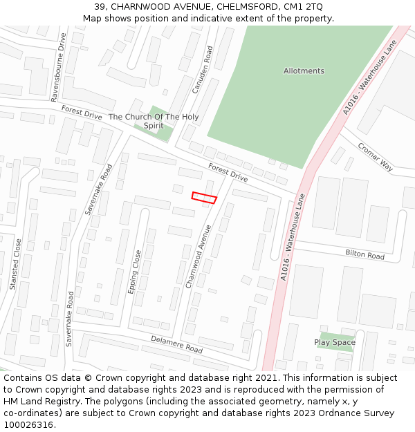 39, CHARNWOOD AVENUE, CHELMSFORD, CM1 2TQ: Location map and indicative extent of plot